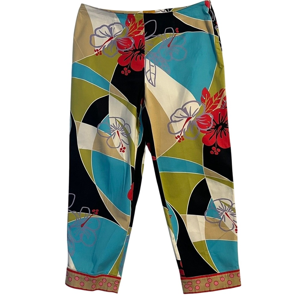 Ruby Rd Cropped Pants Women's 10 | Colorful Floral Geometric Capri Stretch